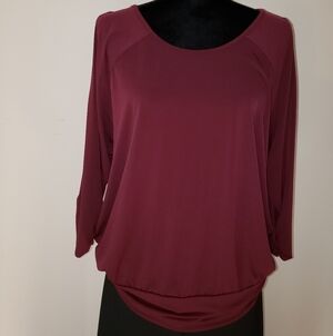 Lane Bryant Women's Wine 3/4 Sleeve Scoop Neck Cold Shoulder Top